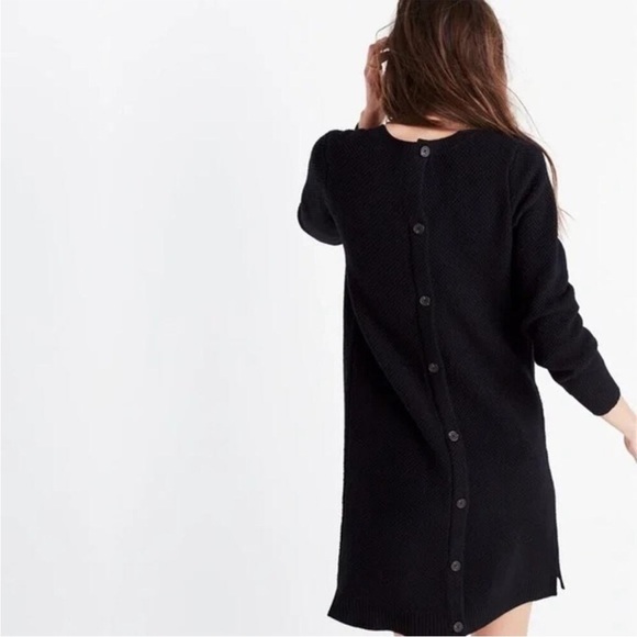 Madewell Button Back Cozy Sweater Knit Dress Black Size Medium NWT - Picture 2 of 9